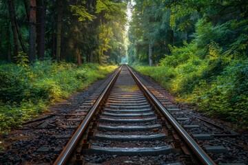 Fototapeta premium Railway path in the forest black and white