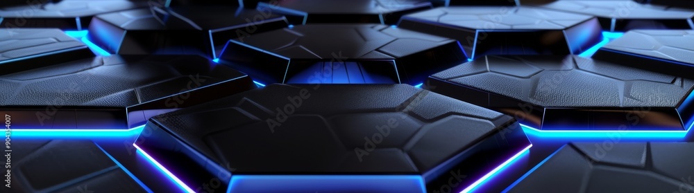 Poster a hexagonal geometric ultra wide background consisting of a multitude of carbon fiber hexagons with 
