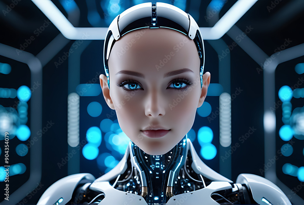 Aufkleber ai futuristic humanoid symbolizes digital artificial intelligence advancements technology data scien