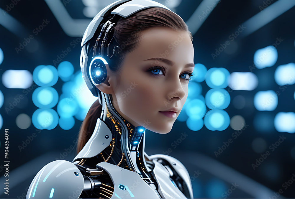Aufkleber ai futuristic humanoid symbolizes digital artificial intelligence advancements technology data scien