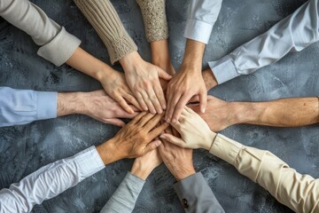 Business people joining hands showing teamwork and cooperation