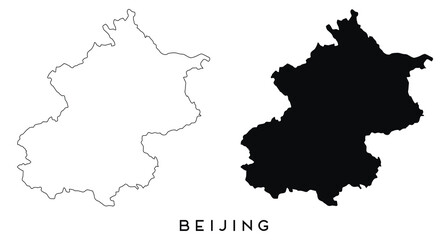 Fototapeta premium Beijing map outline and black silhouette vector
