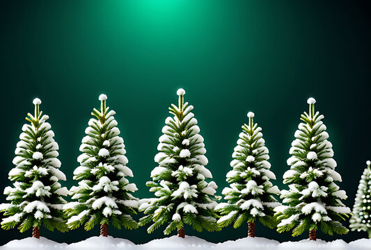 bright green christmas fir trees covered snow displayed row transparent background