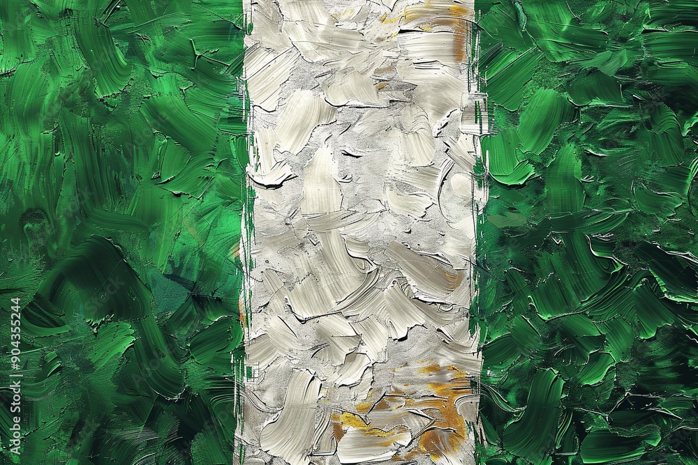 Poster this stylized version of the nigerian flag features bold and dynamic lines, showcasing the vertical 