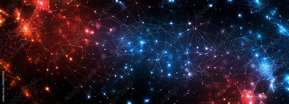 Poster An abstract digital connection with dots and lines. A network connection structure, a plexus effect, and a technology background.