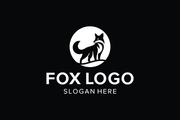 Fox Logo Design Template. Fox Illustration. Black and White Fox Vector.