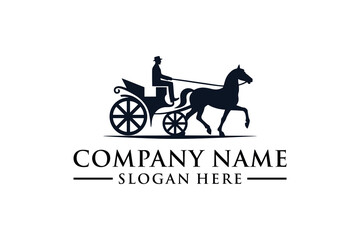 Amish or Mennonite Train Silhouette Logo Isolated White Background. Illustration of a Horse Pulling an Amish Carriage with a Man Sitting in the Carriage.