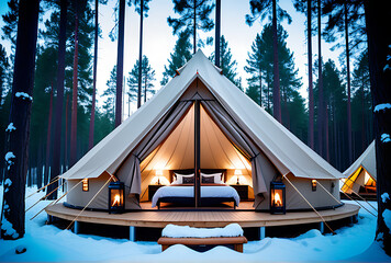 luxurious glamping panoramic roof winter forest provides comfortable outdoor recreation amenities