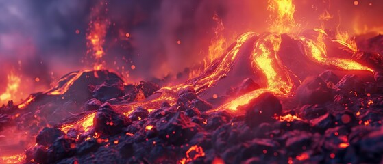 Dynamic Volcano Eruption with Vibrant Lava Effects