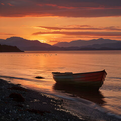 Serene Beach Sunset: The Tranquil Dance of Waves and Sky at Dusk