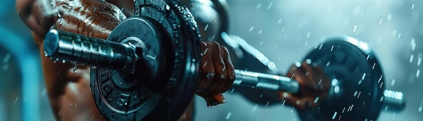 Close-up of a person lifting weights with focus on muscle definition detailed textures and precision