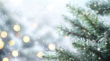 Obraz premium spruce branches with snow with space for text.