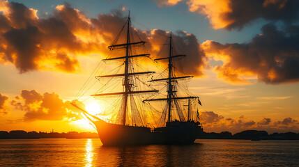 Obraz premium ship at sunset