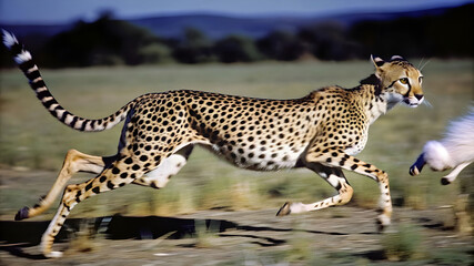 Obraz premium a hungry cheetah sprinting across the savannah