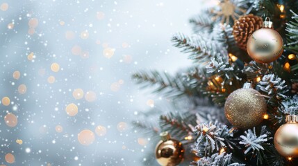 Obraz premium spruce branches with snow with space for text.