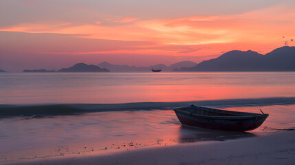 Serene Beach Sunset: The Tranquil Dance of Waves and Sky at Dusk