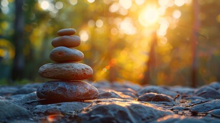 Obraz premium Inspirational quote displayed on stacked stones in a serene natural setting