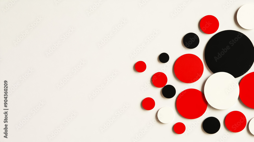 Poster abstract black friday background with simple black lines and red circles on a light grey gradient, e