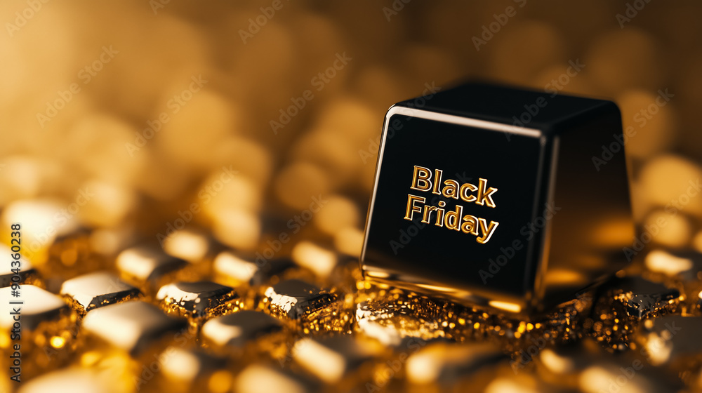 Poster Black Friday 3D text on a gold to black gradient background 