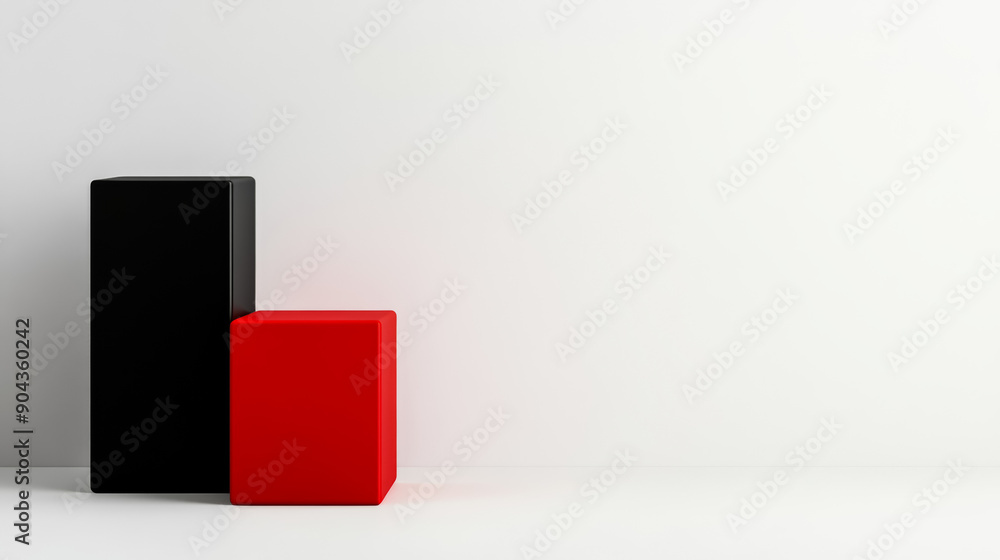 Poster black friday abstract minimalist background with black and red color blocks on a white canvas, space