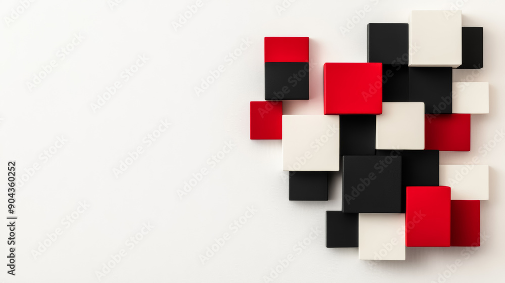Poster black friday abstract minimalist background with black and red color blocks on a white canvas, space