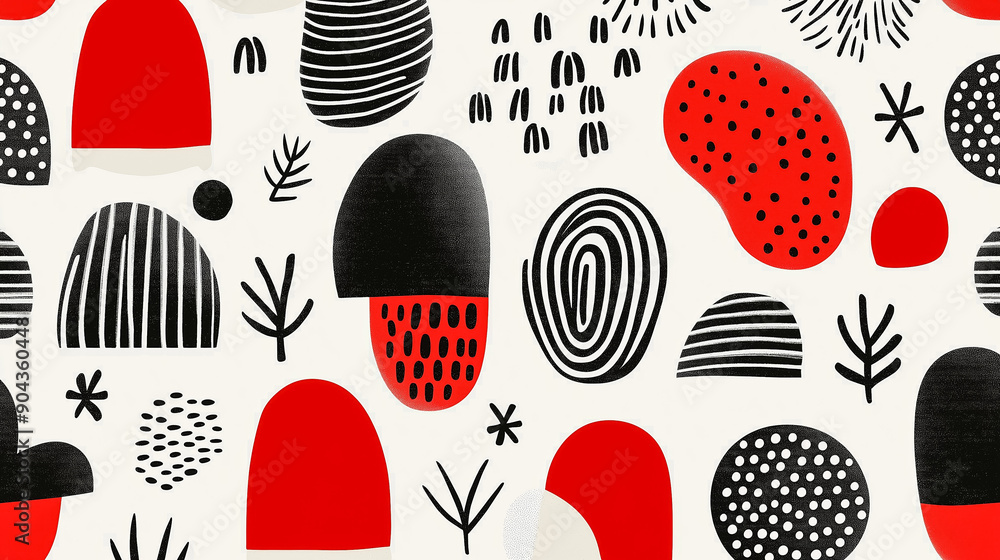 Poster black friday minimalist pattern with black and red abstract forms, isolated on a clean white backgro