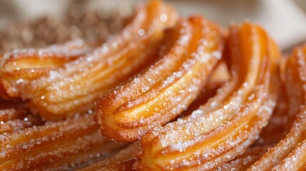 Delicious plate of freshly made churros with sugar close up