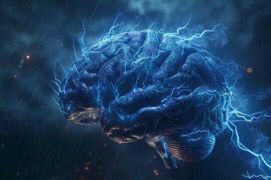 Vivid brain storm in a cosmic setting perfect for depicting revolutionary ideas and neural innovation