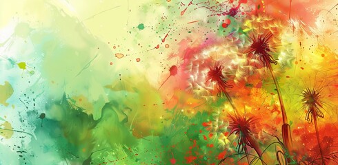 Banner x-ray style on pastel background with dandelions flowers, generative AI illustration