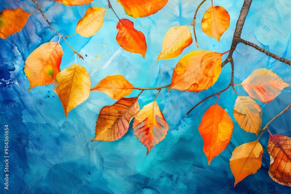 Poster the autumn leaves background was created using generative stock