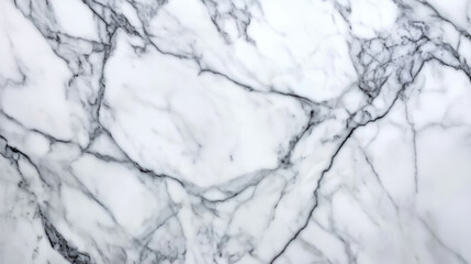Fototapeta premium Top view of polished white Carrara marble with elegant grey veining, high gloss finish, background 