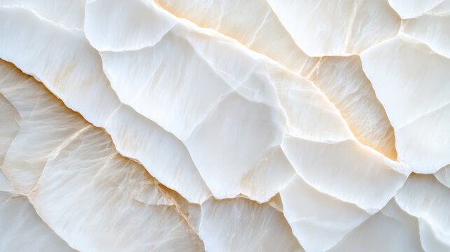 Top view of alabaster stone with a smooth, almost translucent white surface and faint natural lines, background 