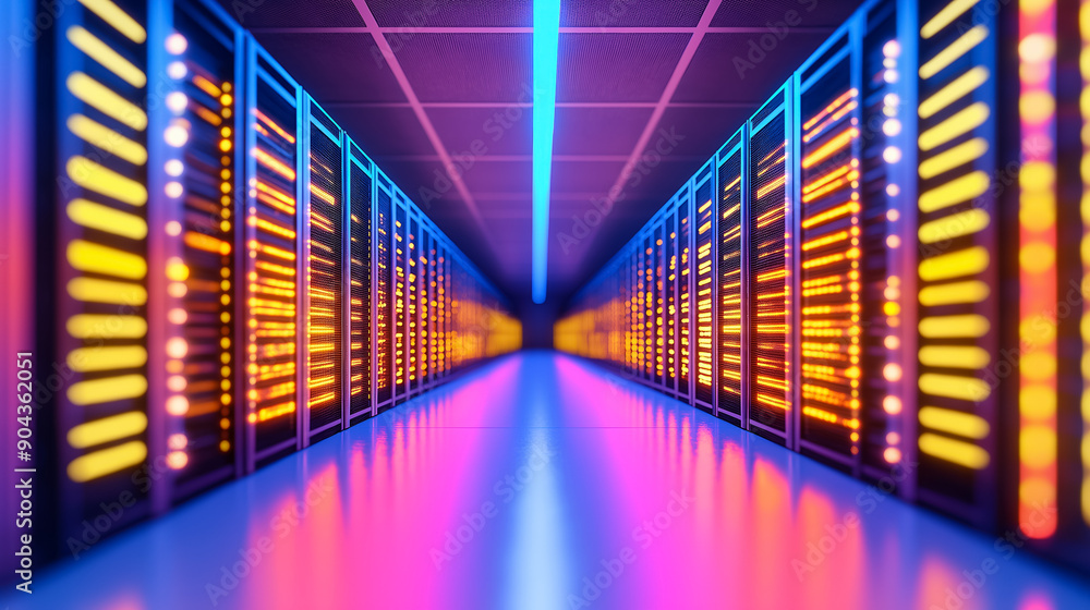 Aufkleber wide angle of a cryptocurrency mining farm with rows of powerful gpu rigs and cooling systems