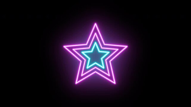 Neon star icon animation, slow color shift. Glowing neon superstar sign, looped color animation. Super award, legend, famous celebrity, popularity and glory, winner. Azure and magenta colors