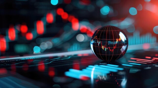 Digital globe on a futuristic financial interface with glowing elements, symbolizing technology, finance, and global connectivity. - Powered by Adobe