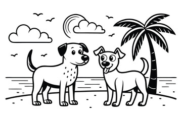 Beach dogs illustration image for kids.