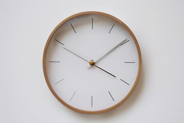 Minimalist wood frame wall clock on white background