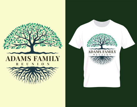 Adams family reunion tshirt vector design for printing with trees and quotes
