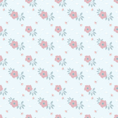 Romantic seamless floral pattern with branches on pink tones. Simple botanic backdrop.Vector illustration for textiles, wallpaper, surface design, card, wedding invitations.