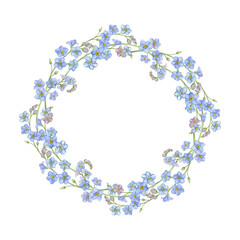 Wreath of forget-me-nots. Spring blue flowers woven into a beautiful wreath.