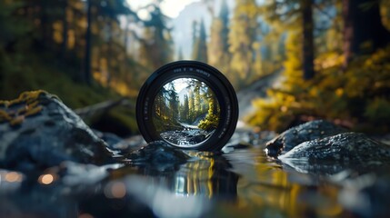 Camera lens photo on mountains