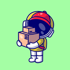 Cute astronaut courier service cartoon icon illustration