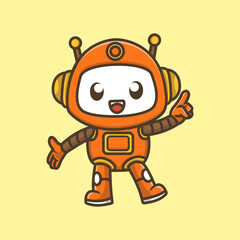 Cute robot cartoon illustration. Study icon concept. Flat cartoon style