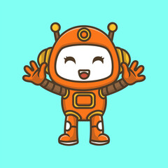 Cute robot cartoon illustration. Study icon concept. Flat cartoon style