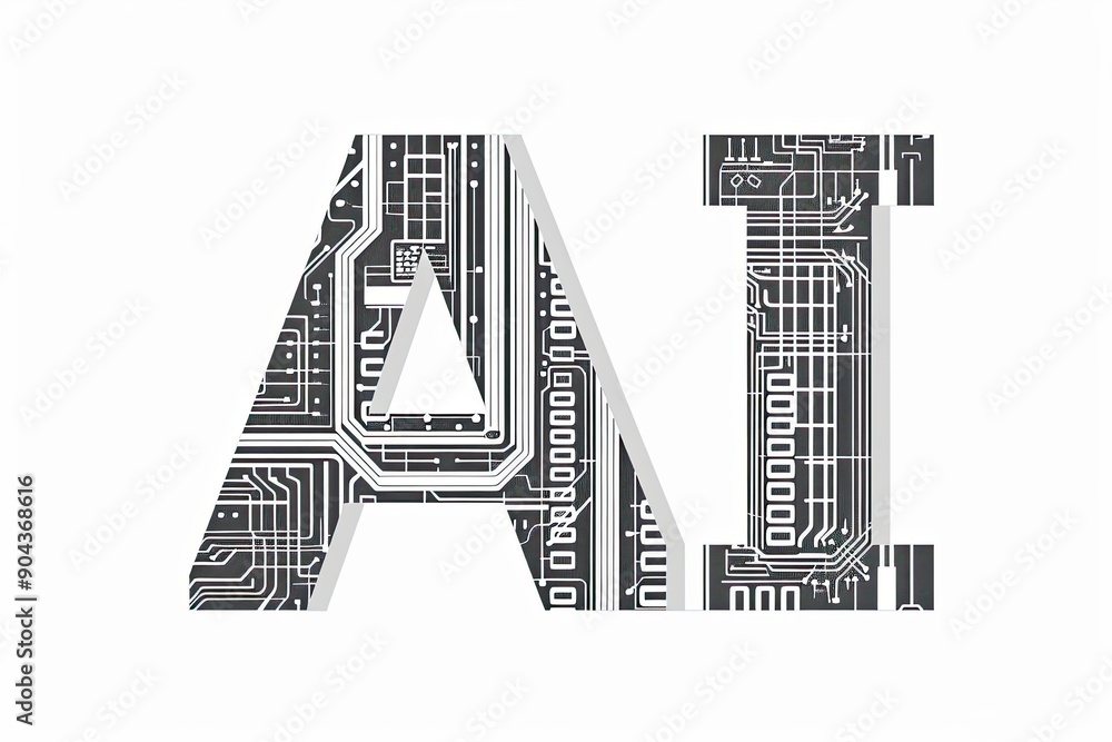 Fototapete the letters a and i made in the style of circuit board patterns, white background generative ai