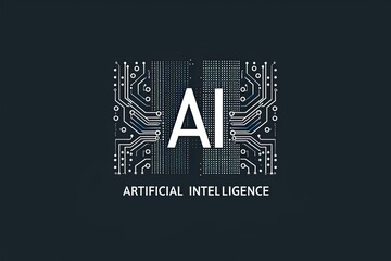artificial intelligence features circuit board patterns forming the letters "AI"  The text says "ARTIFICIAL INTELLIGENCE" solid background color with black and white colors Generative AI