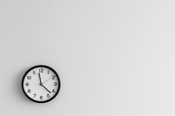 Minimalistic black and white clock on blank wall