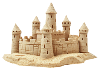 PNG  Intricate sandcastle with multiple towers