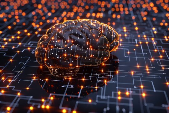Vibrant neural circuits in a high tech facility portraying the intersection of human brainpower and artificial intelligence