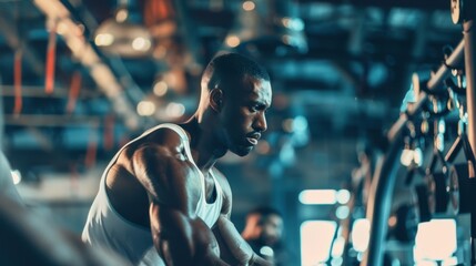 Professional athletes training in a gym, focusing on fitness and determination